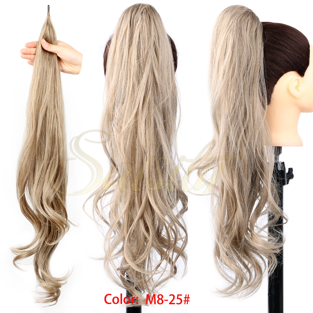Ponytails Saisity 32inch Synthetic Flexible Wrap Around PonyTail Length Ponytail Extensions Blonde ponytail Hairpieces For Women Daily Use 230403