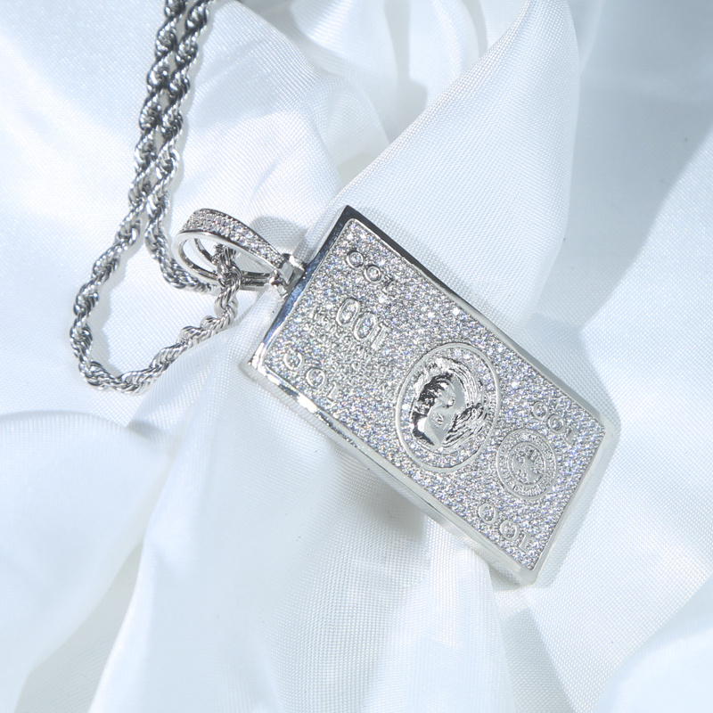 Full Paved Bling Cz 100 Dollars Pendants Necklace Hip Hop Woman Men Iced Out Jewelry Fashion Cool Accessories
