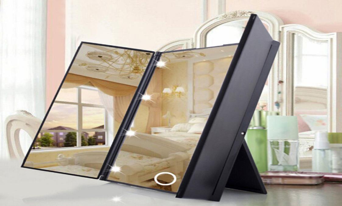 TriFold Makeup Mirror with LED Light Portable Travel Compact Pocket LED Makeup Mirror Travel Fold Cosmetic Mirror