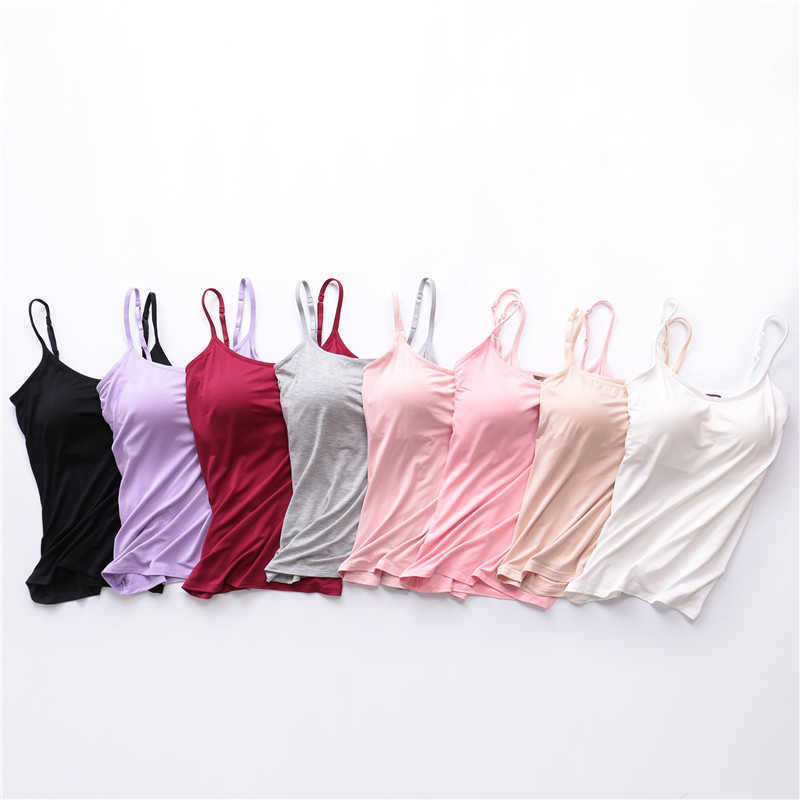 New 5pcs/set Summer Padded Bra Tank Top Women Modal Spaghetti Solid Cami Tops Vest Female Camisole Built In Bra Fitness Yoga Bras