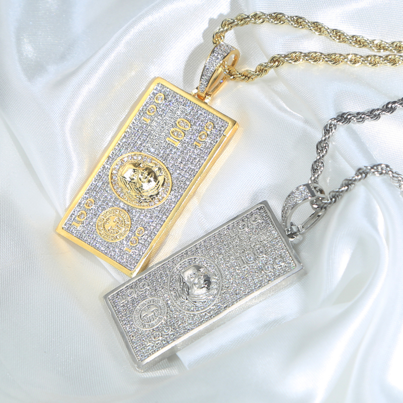 Full Paved Bling Cz 100 Dollars Pendants Necklace Hip Hop Woman Men Iced Out Jewelry Fashion Cool Accessories