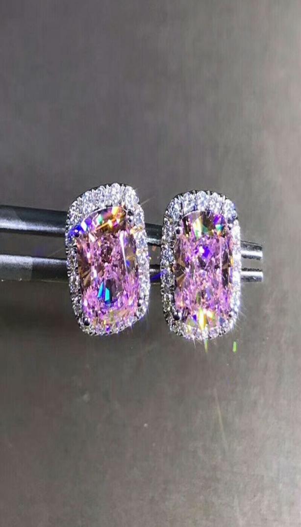 Trendy 2ct Lab Pink Diamond Stud Earring Real 925 sterling silver Jewelry Engagement Wedding Earrings for Women men Party Gift 210