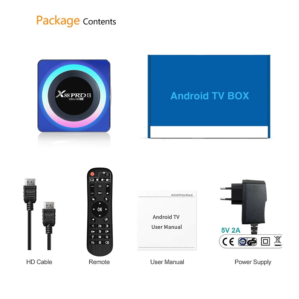 X88 PRO 13 Android 13.0 Smart TV Box 2.4G/5G WIFI6 4GB 32GB 64G 8K HD Media Player BT5.0 RK3528 H.265 Set Top Box