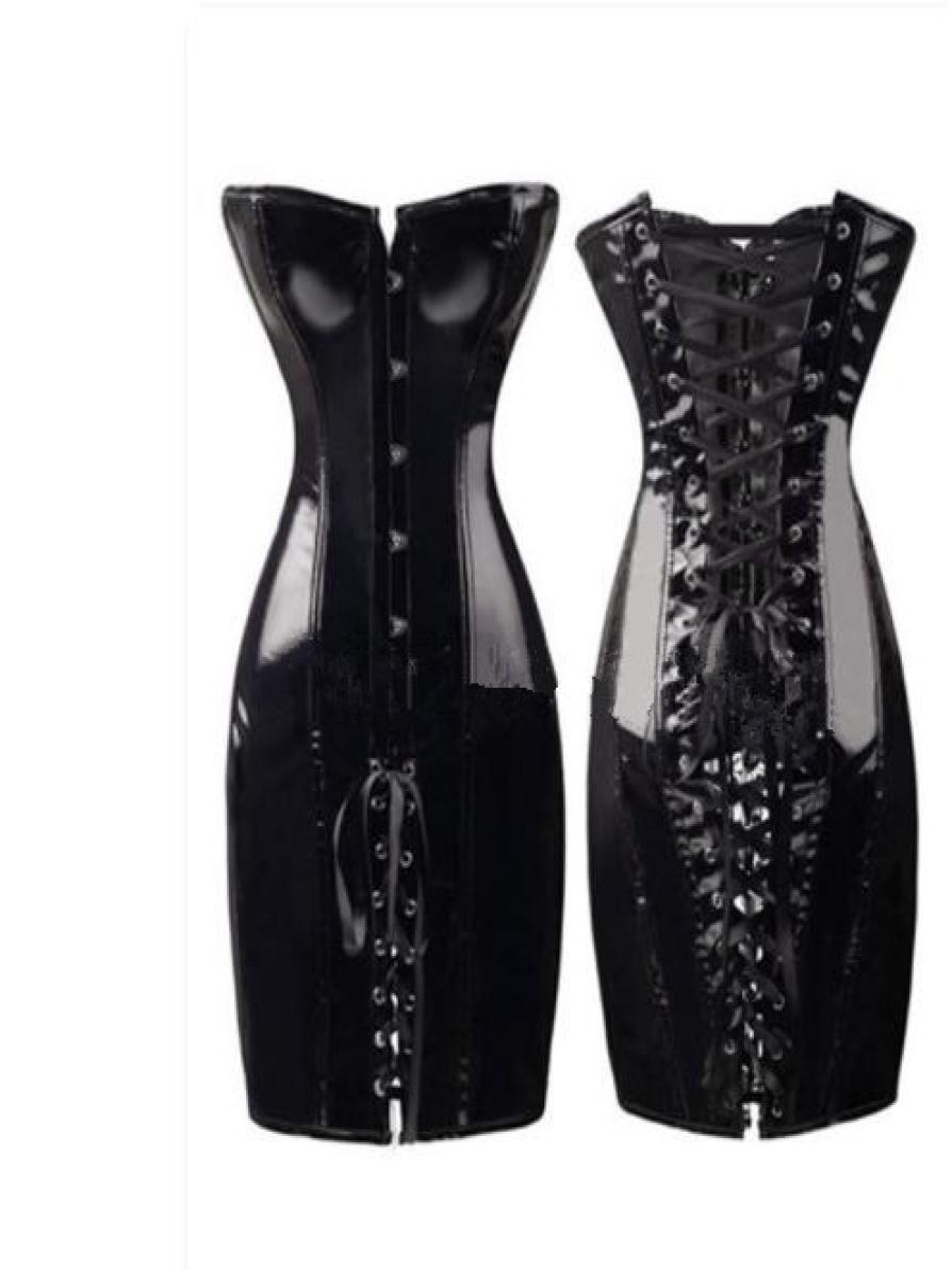 HIGH Special Long Waist Corsets Bustiers Gothic Clothing Black Faux Leather Dress Spiked Waists Shaper Corset S6XL CZ152