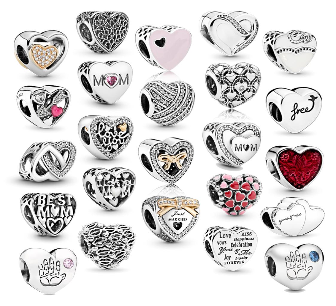 S925 Silver Jewelry Red Heart Charm Fitted Original Bracelet DIY Loose Bead Making