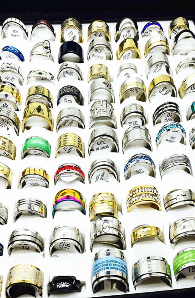 100pcs Whole Lots Bulk Women Rings Set Stainless Steel Gold Silver Couple Black Ring Men Jewelry Gift Wedding Band Party Drop