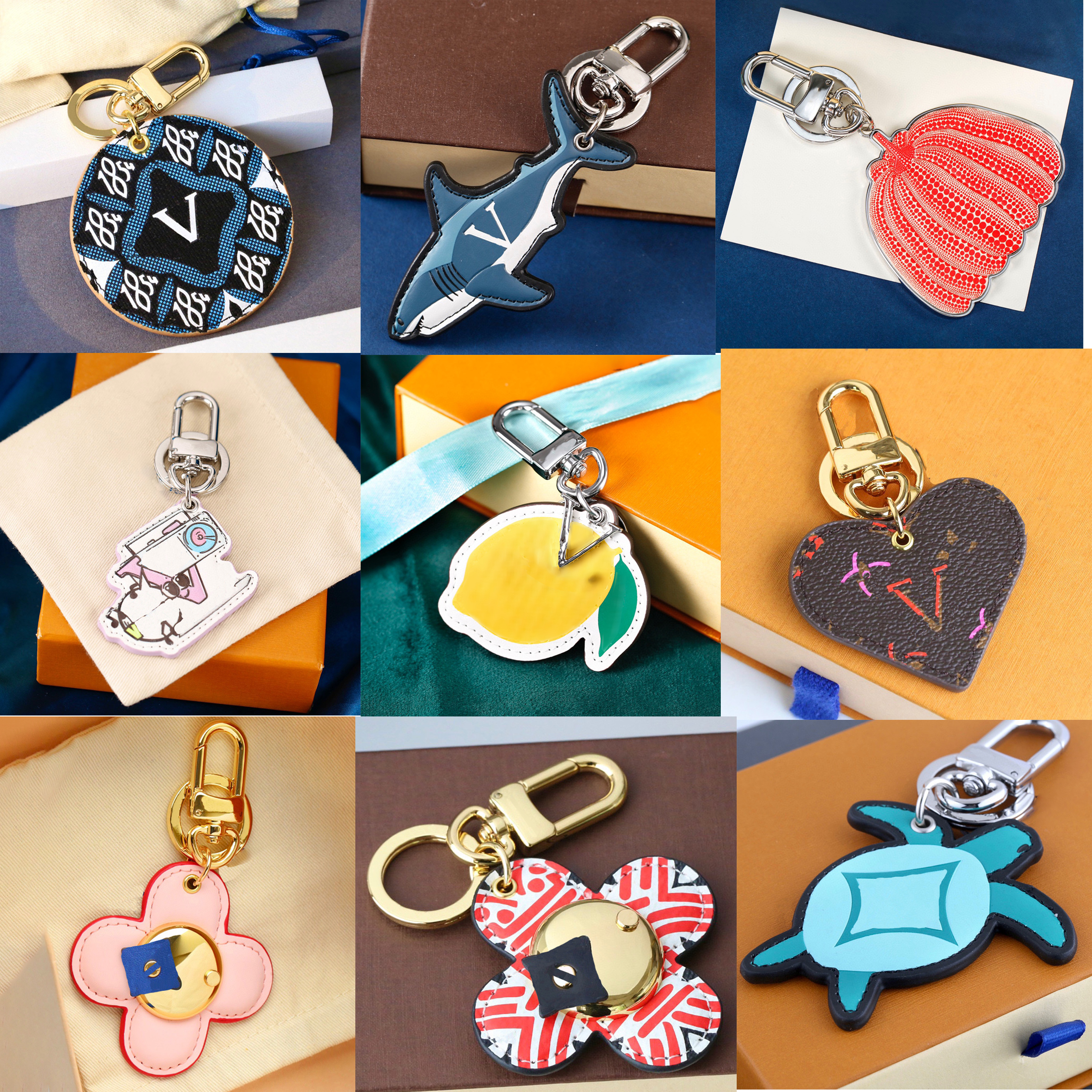2024Handmade designer keychains multicolor key chain women men brown leather bag wallet lanyard plated gold accessories dragonne keychain letter
