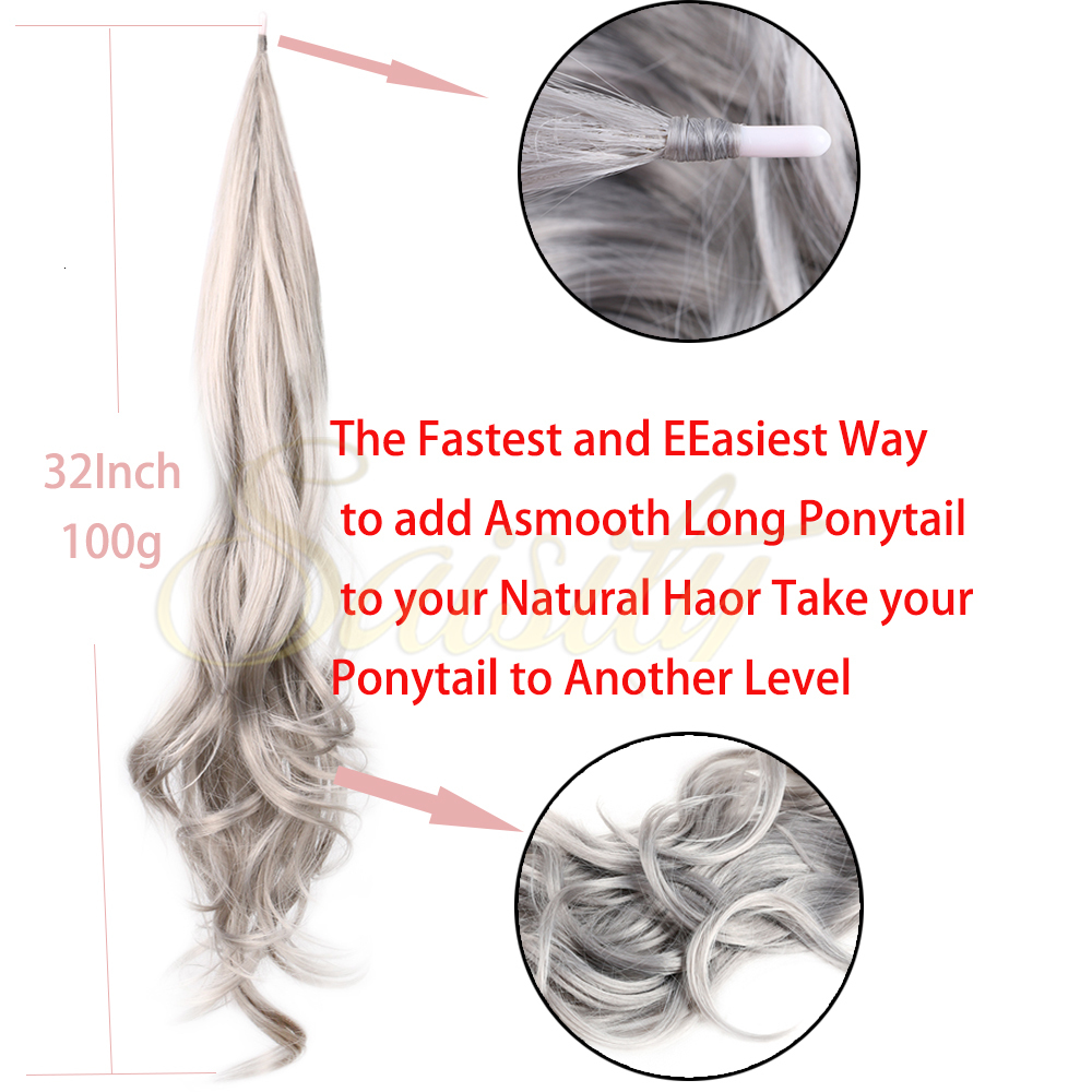 Ponytails Saisity 32inch Synthetic Flexible Wrap Around PonyTail Length Ponytail Extensions Blonde ponytail Hairpieces For Women Daily Use 230403