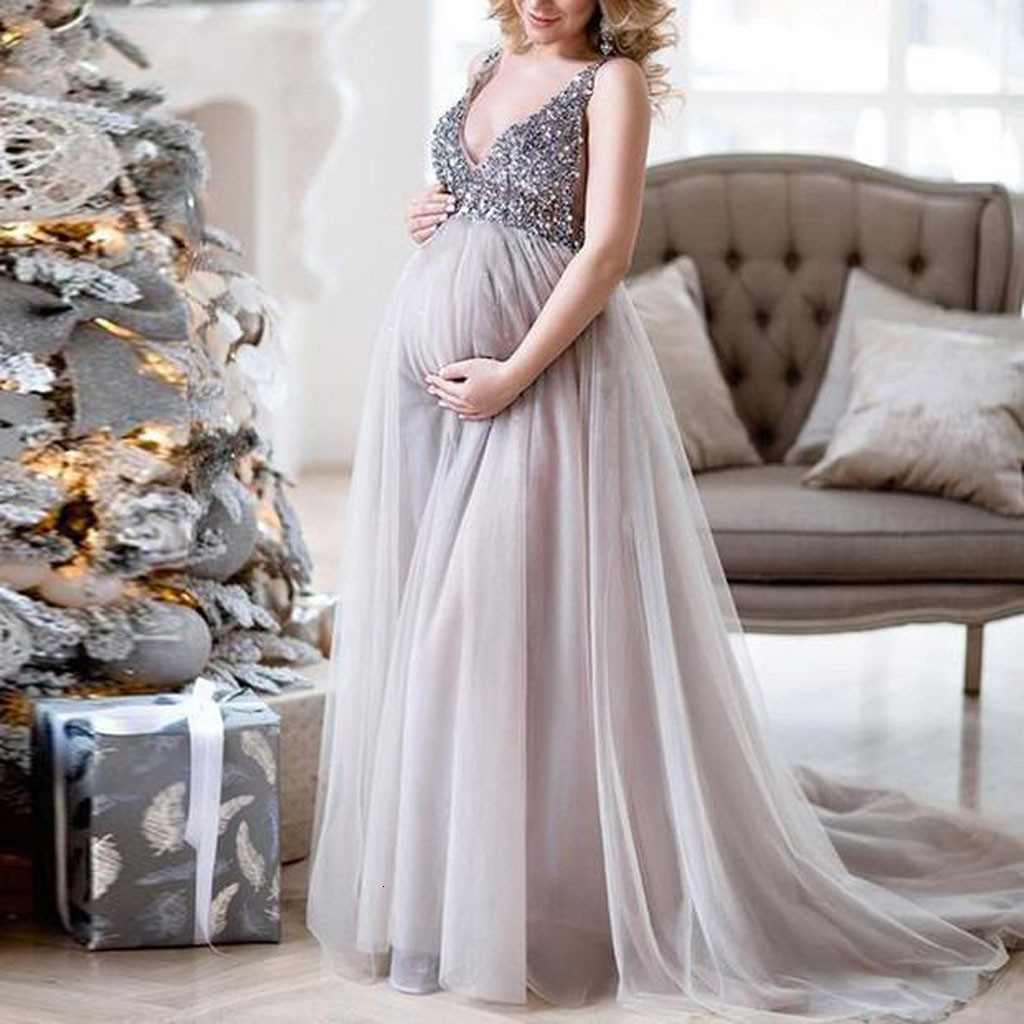 es Pregnant Women's Pography Dress Sexy and Elegant Women's Pregnant Women's V-Neck Sequin Cocktail Ball Dress Pregnant Women's Cl