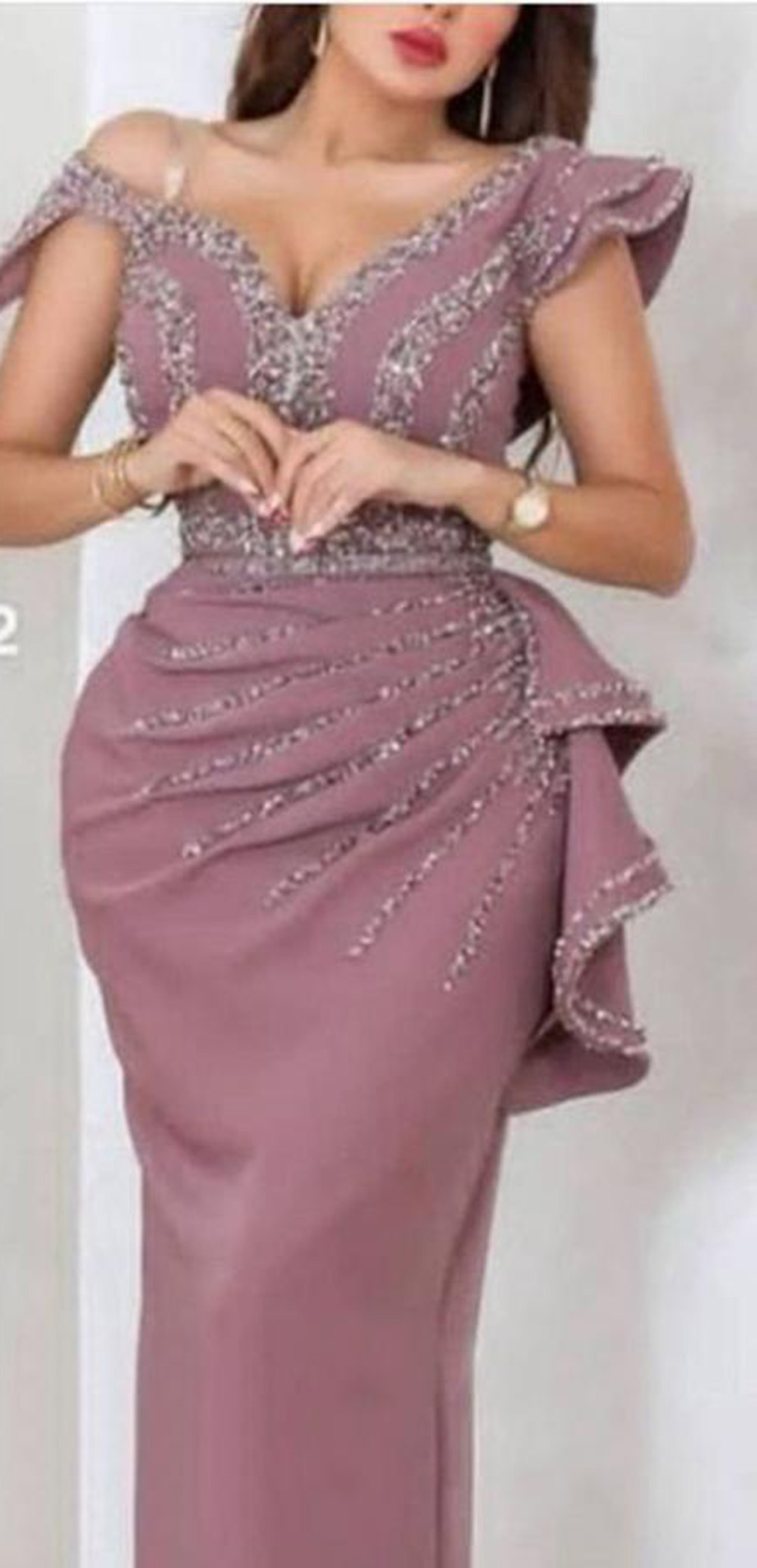 New Custom Evening Dresses Straight Formal Prom Party Gown V-Neck Ankle-Length Beaded Satin long Zipper Plus Size