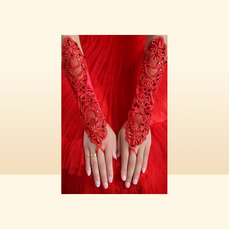 Beautiful Bridal Gloves White Fingerless Lace Appliqued Pearl Beaded Bridal Gloves Wedding Gloves Cheap EM01467