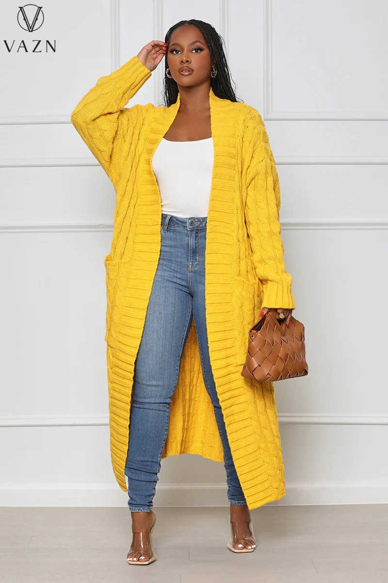 2023 Autumn Winter Sweater Women Of Quality Solid Young Office Lady High-end Open Stitch Full Sleeve Women X-Long Outswears