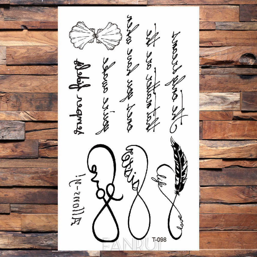 5 PC Temporary Tattoos 25 Desgin Cool Infinity Letter Endless Watertransfer Tattoo Women Party Tatoo Body Arm Hand Temporary Key Tattoo Sticker Men Le