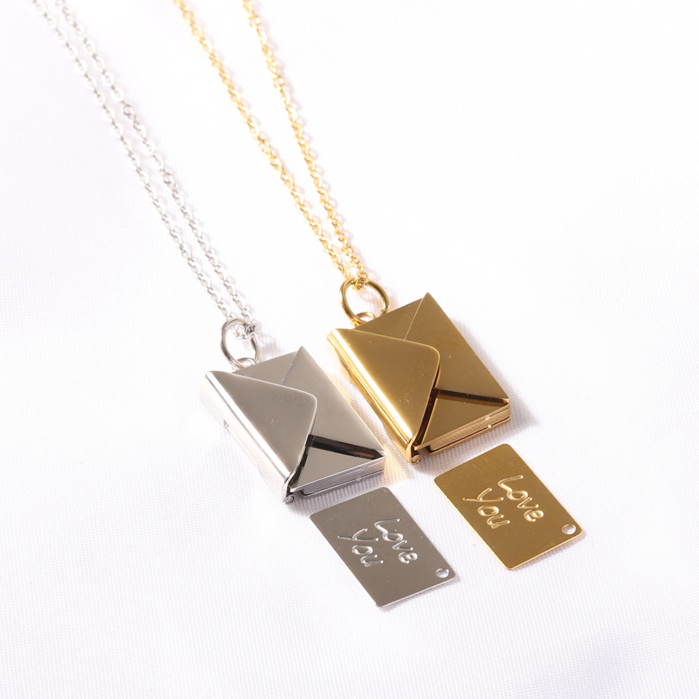 Titanium Stainless Steel Openable Envelope Pendant Necklace Choker Love You Engraved for Lovers Men Women Unisex Couple Rose Gold Wolf Tide Jewelry Gi