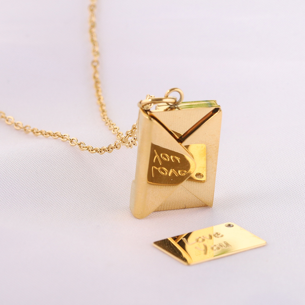 Titanium Stainless Steel Openable Envelope Pendant Necklace Choker Love You Engraved for Lovers Men Women Unisex Couple Rose Gold Wolf Tide Jewelry Gi