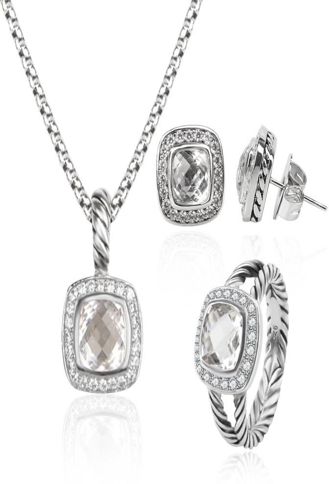 Cable Earrings Ring Jewelry Set Diamonds Pendant and Earring Set Luxury Women Gifts
