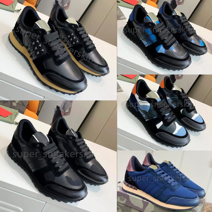 Designer Rivet Shoes Mens Camouflage Sneaker Men Trainer Military Green Mesh Fabric Pastel Gray Marine Nappa Leather Luxury Platform Sneakers size 38-46