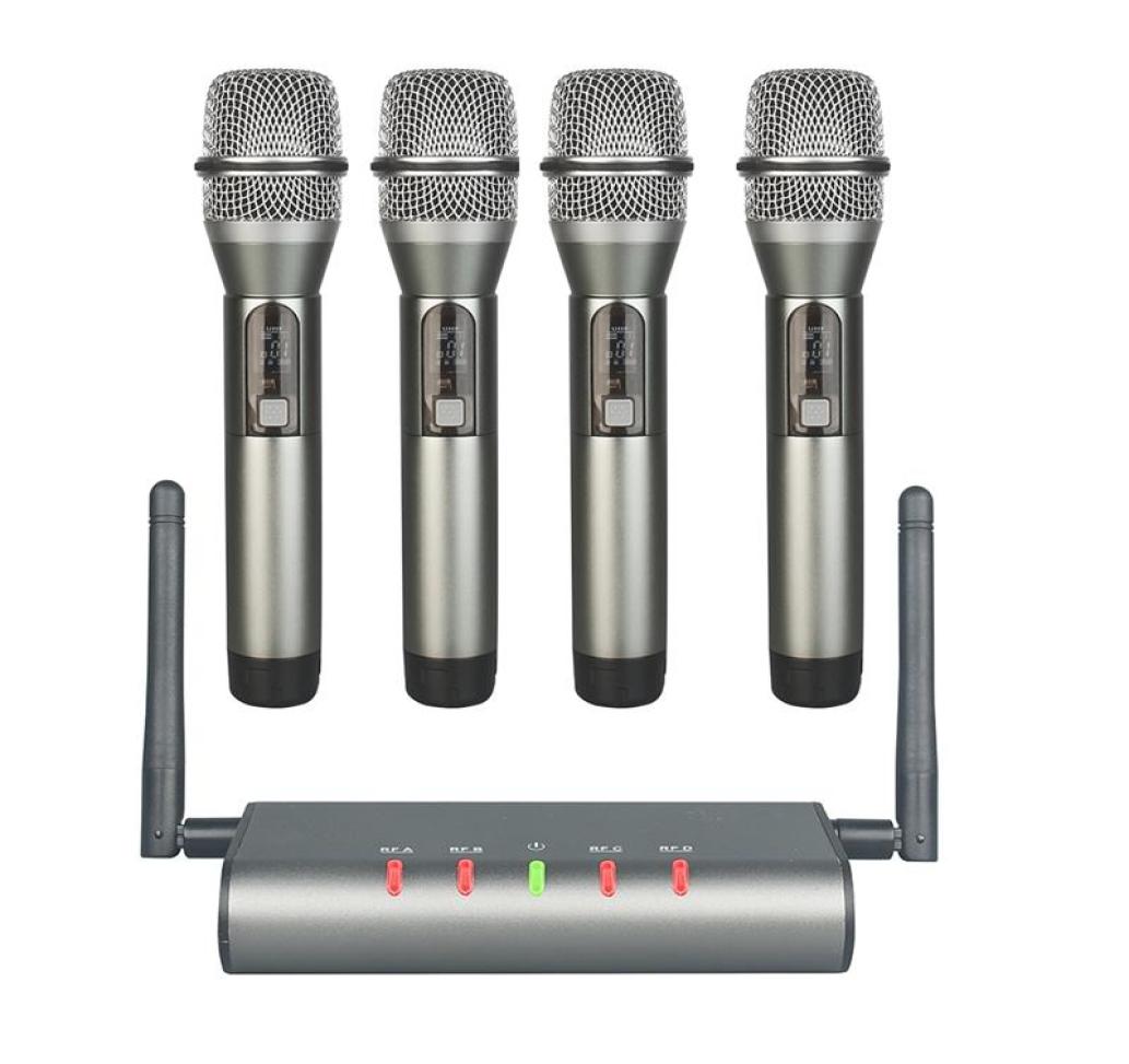 4- Wireless Microphone System Quad UHF Mic 4 Handheld Mics Long Distance Fixed Frequency Microphones
