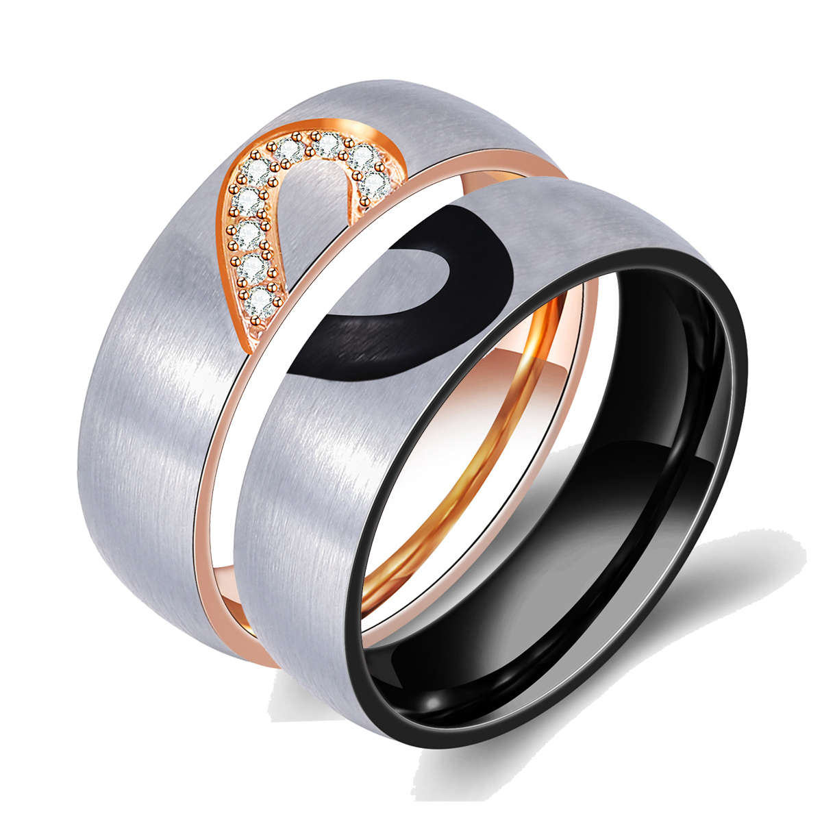 Bling Cubic Zirconia Wedding Band Rings for Couple Men Women Lovers Titanium Stainless Steel CZ Stone Gold Plated Finger Rings Birdal Gifts Wolf Tide 