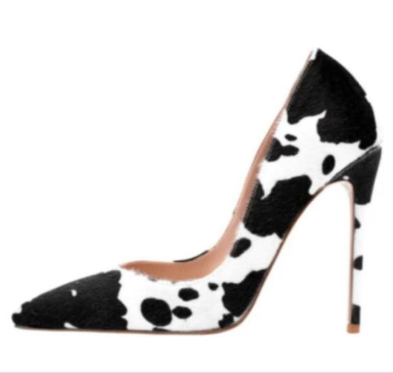 Spring Autumn New Stiletto Shoes Sexy High Heels Novel Special Cow Pattern Fashion Print Shoes Chemical Fiber Women039s Pu