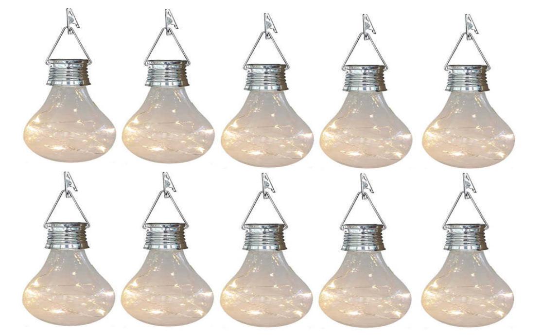 10X Solar Light Bulbs Outdoor Waterproof Garden Camping Hanging LED Light Lamp Bulb Globe Hanging Lights for Home Yard Christmas H
