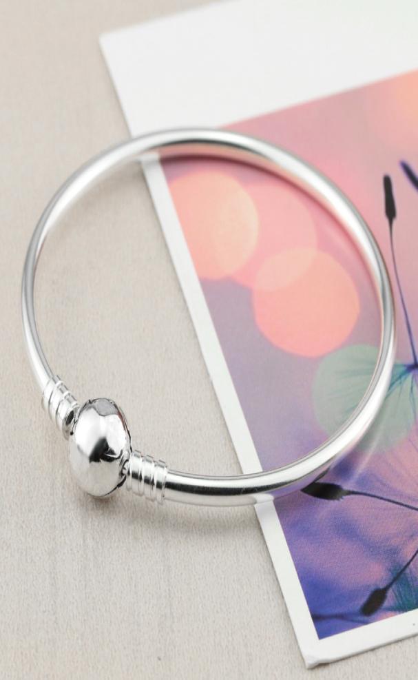 Women Silver 3mm Bangle Bracelet Original Box for 925 Sterling Silver Charm Bracelets Men Gift Jewelry