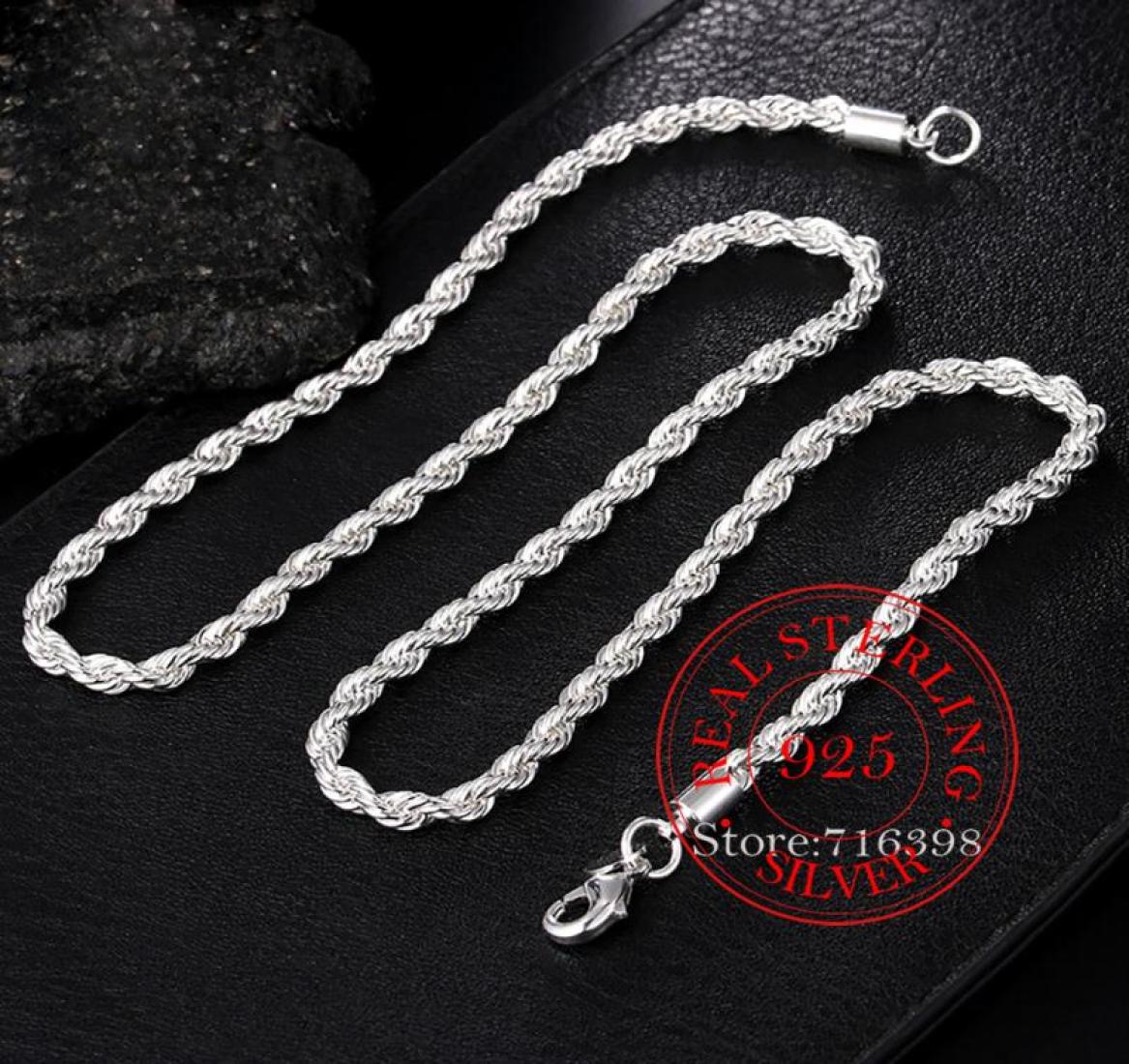 925 Sterling Silver 161824 Inch 4mm ed Rope Chain Necklace For Women Man Fashion Wedding Charm Jewelry
