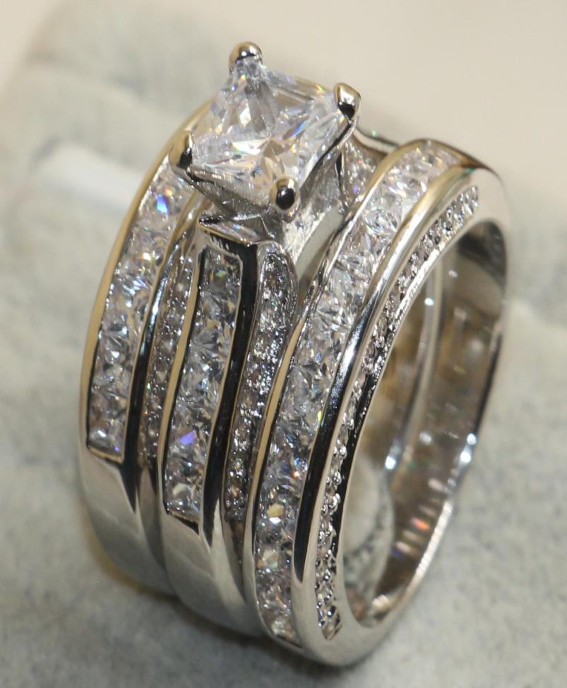 925 Sterling Silver White Clear 5A CZ stones Wedding Bridal Women Rings Gift Size 511