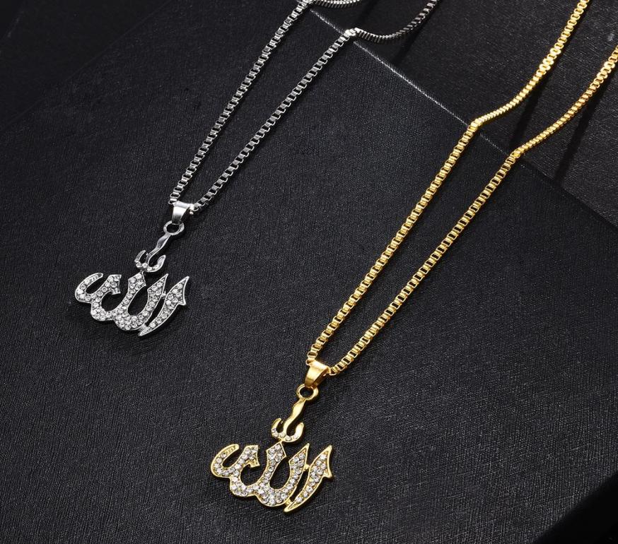 Crystal Pendant Gifts Sweater Chain Necklaces Allah Gold Plating Simulated Anchor Islamic