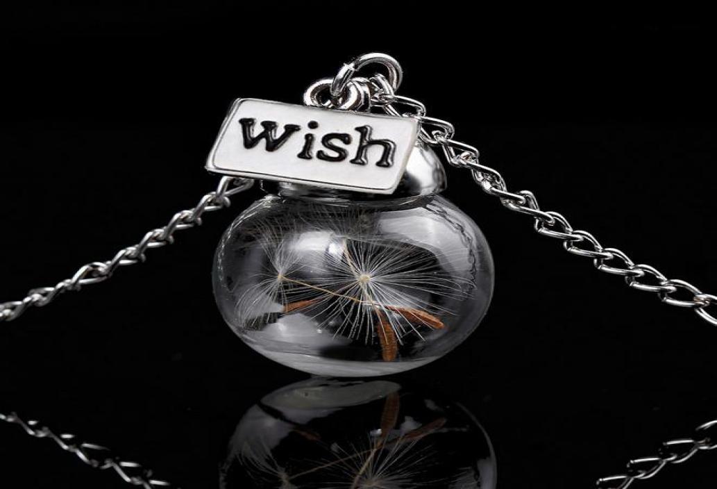 Glass bottle necklace Natural dandelion seed in glass long necklace Make A Wish Glass Bead Orb silver plated Necklace jewelry G125