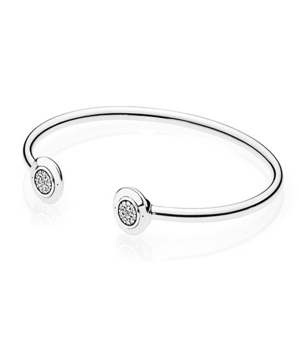 Authentic 925 Sterling Silver Cuff Bangle for Women Brand Logo fit Charm Beads Silver Bracelet DIY Jewelry Gift
