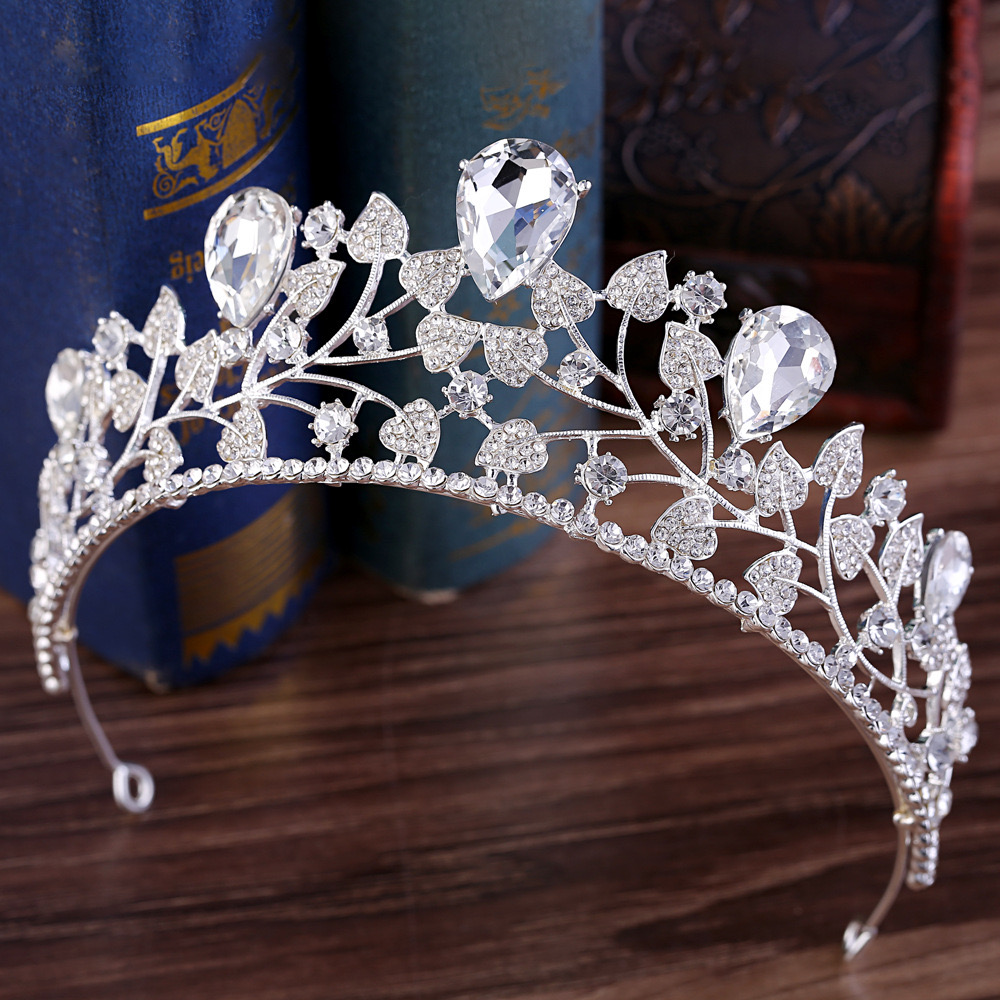 Wedding Hair Tiara Crystal Headpieces Bridal Tiaras Crown Silver Gold Blue Color Diadem Veil Tiaras Women Head Jewelry Accessories