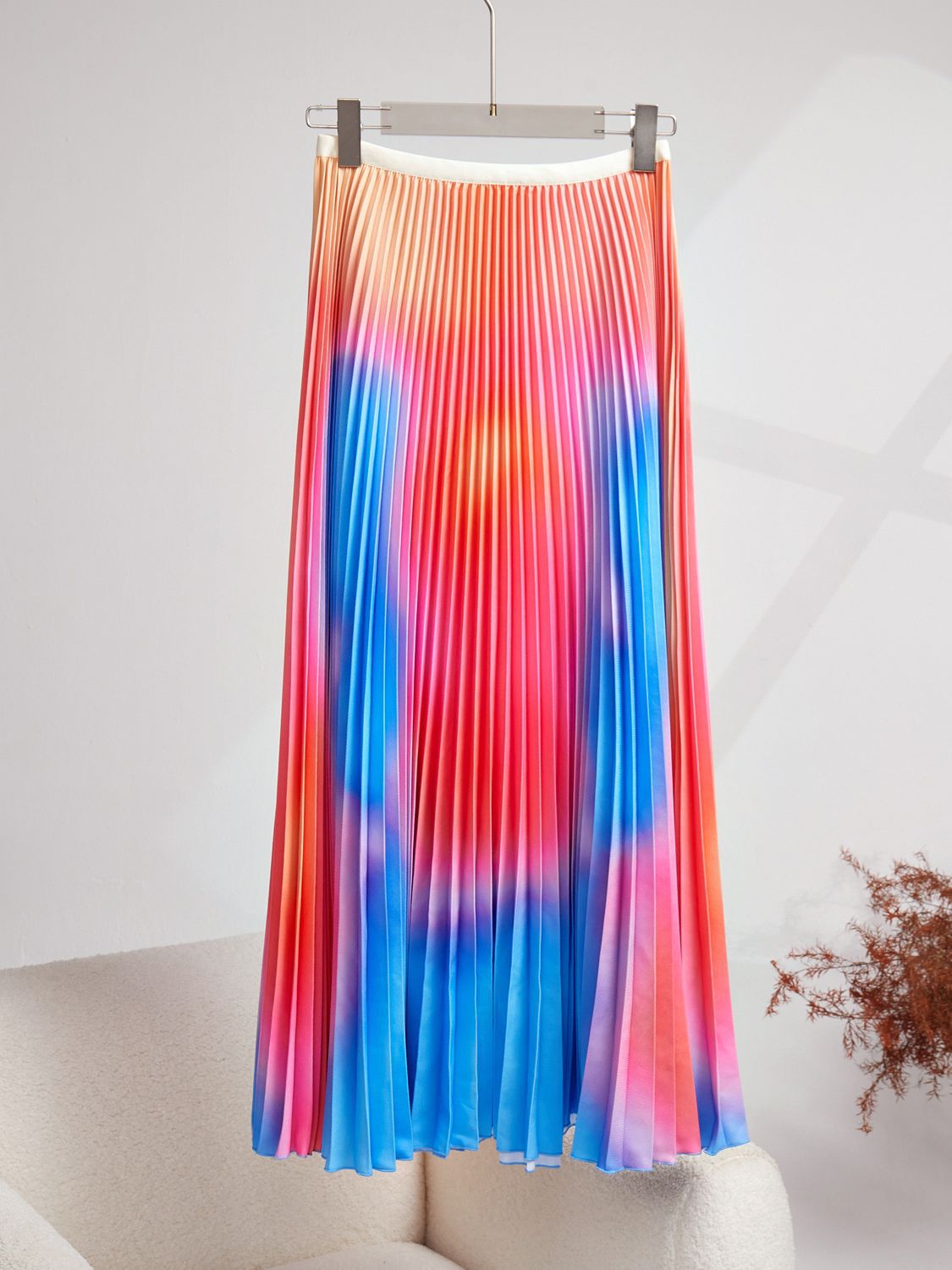 Two Piece Dress Runway Fashion Long Sleeve T-shirt Pleat Skirt Suit Women Casual Two Piece Set Elegant Elastic Pleated Long Skirt Outfits Office Lady 