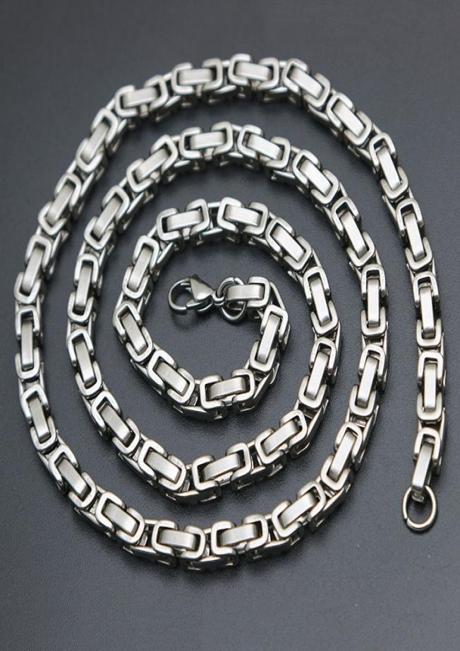 Mens Chain 4mm 5mm Silver Tone 316 Stainless Steel Byzantine Box Link Necklace Chain
