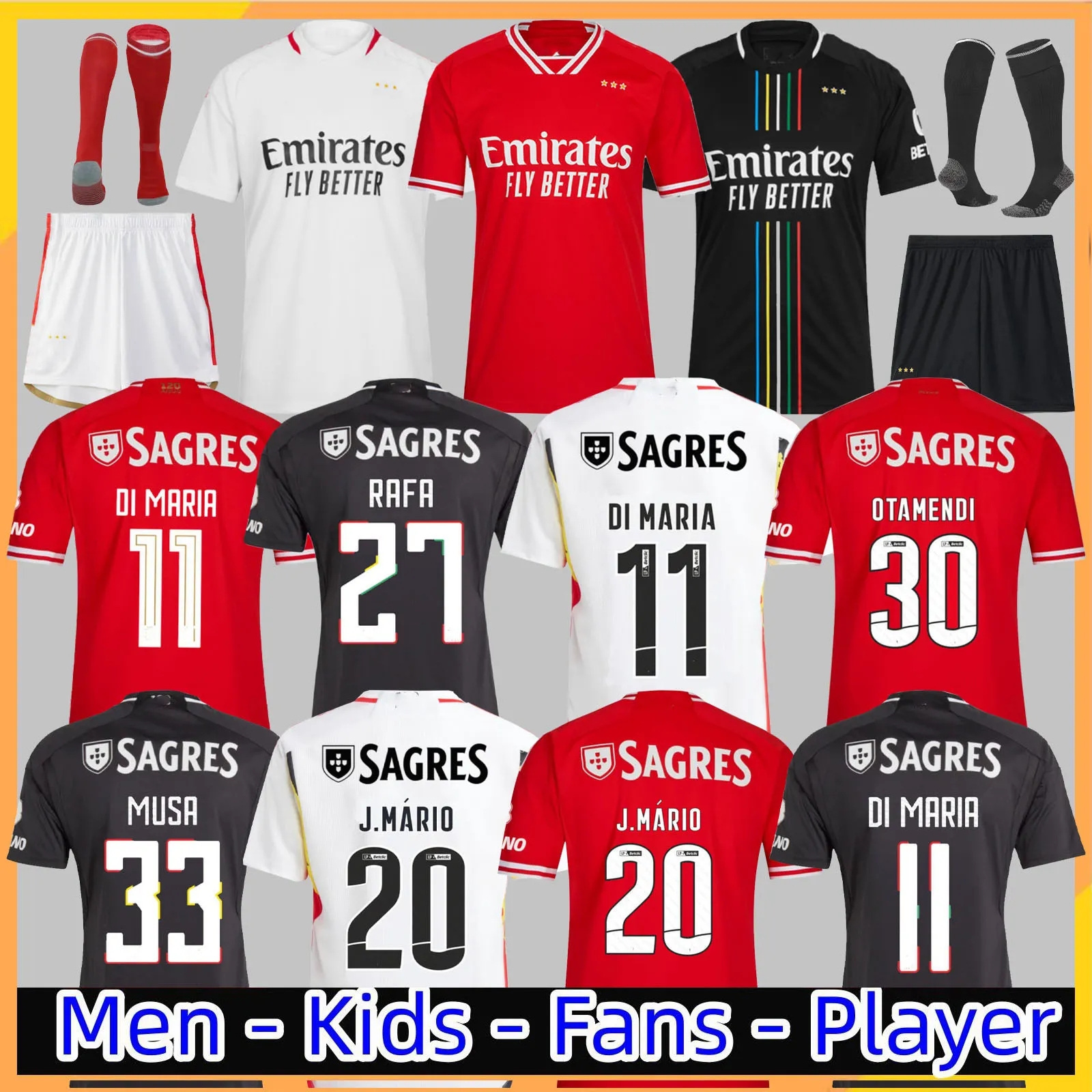 23 24 BEnfiCas Soccer Jerseys DARWIN CHIQUINHO RAFA SEFEQOVIC OTAMENDI G.RAMOS 2023 2024 Home Men Kids Kit Shirt GRIMALDO J.WEIGL J.MARIO Football Uniforms