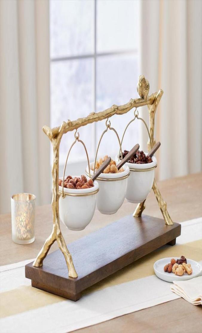 Dishes Plates Gold Oak Branch Snack Bowl Stand Resin Christmas Rack With Removable Basket Organizer Party Decorations