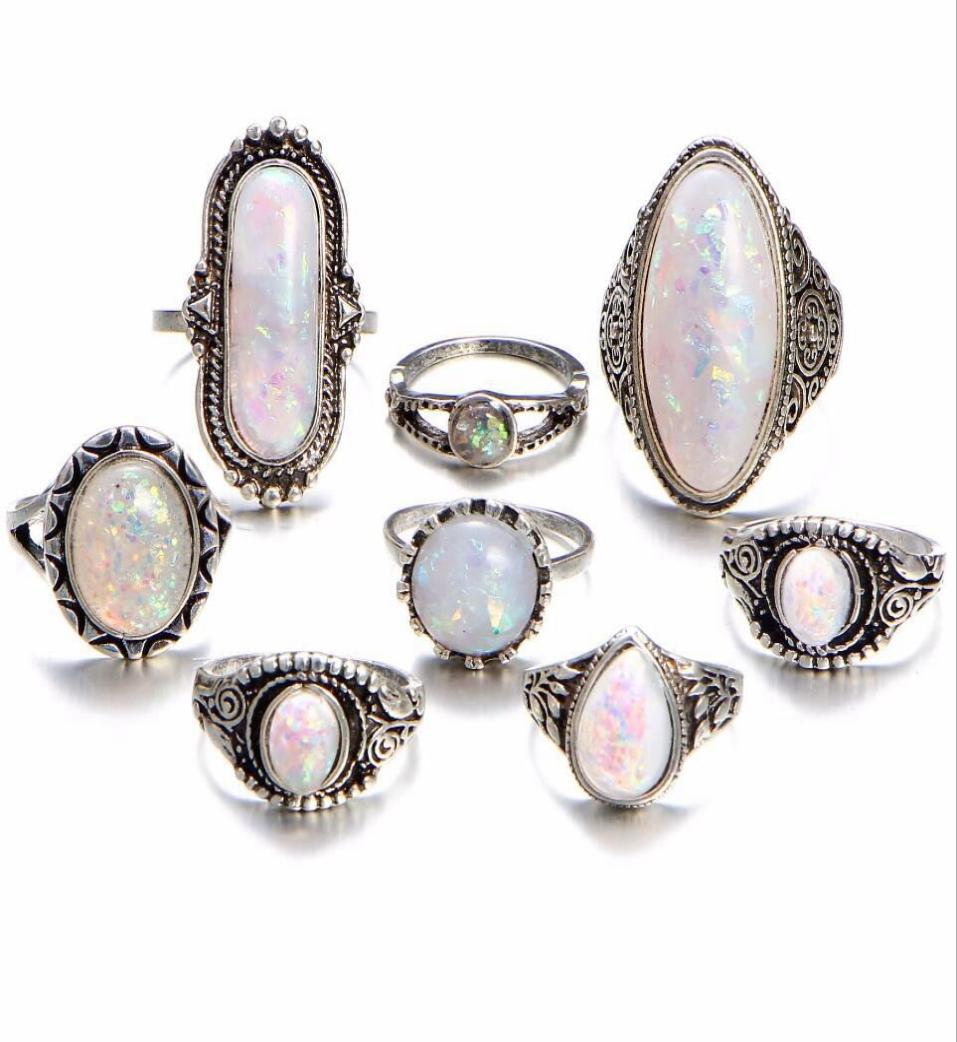 40pcs Lot mixed ring Fashion Jewelry assorted Imitation Opal Alloy metal Rings jewelry For Woman Man