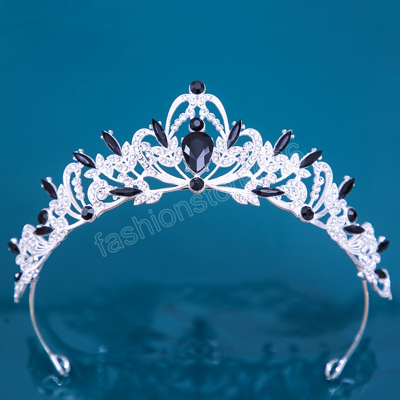Korean Girls Silver Color Metal Green Blue Crystal Tiara Crown For Women Wedding Party Bridal Bride Rhinestone Crown