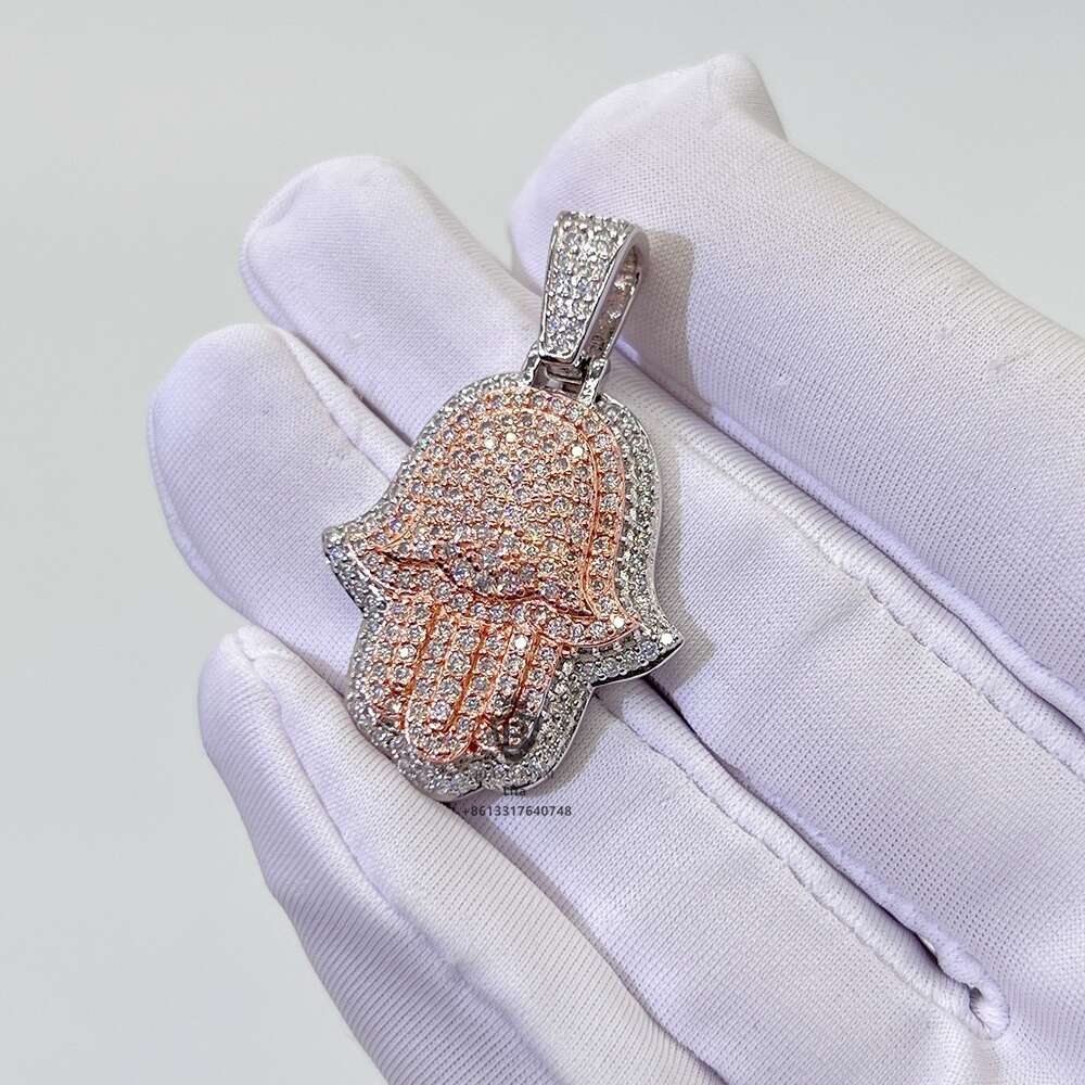 Fashion sticking out white and rose gold vvs d moissanite dia hamsa custom hiphop jewelry pendant