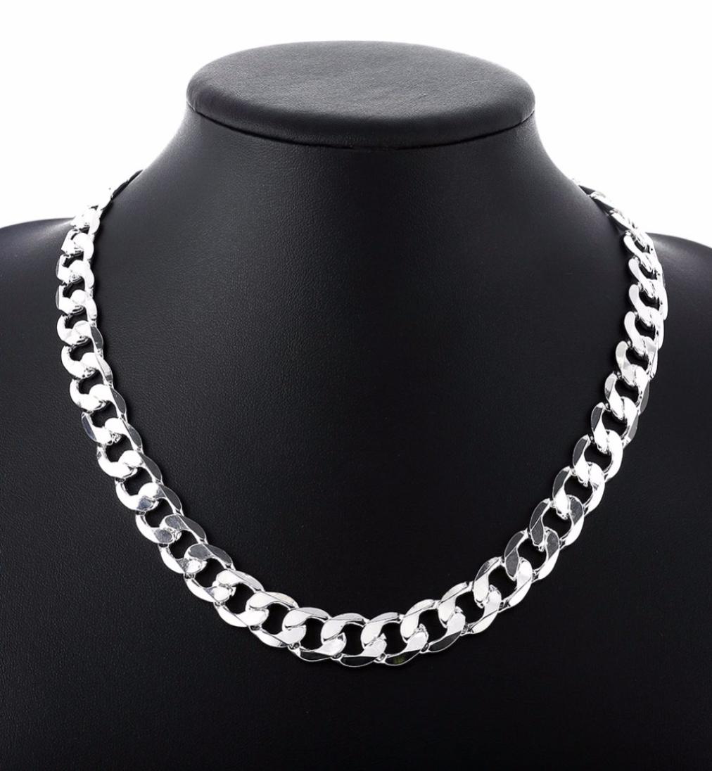 12 mm Curb Chain Necklace for Men Silver 925 Necklaces Chain Choker Man Fashion Male Jewelry Wide Collar Torque Colar
