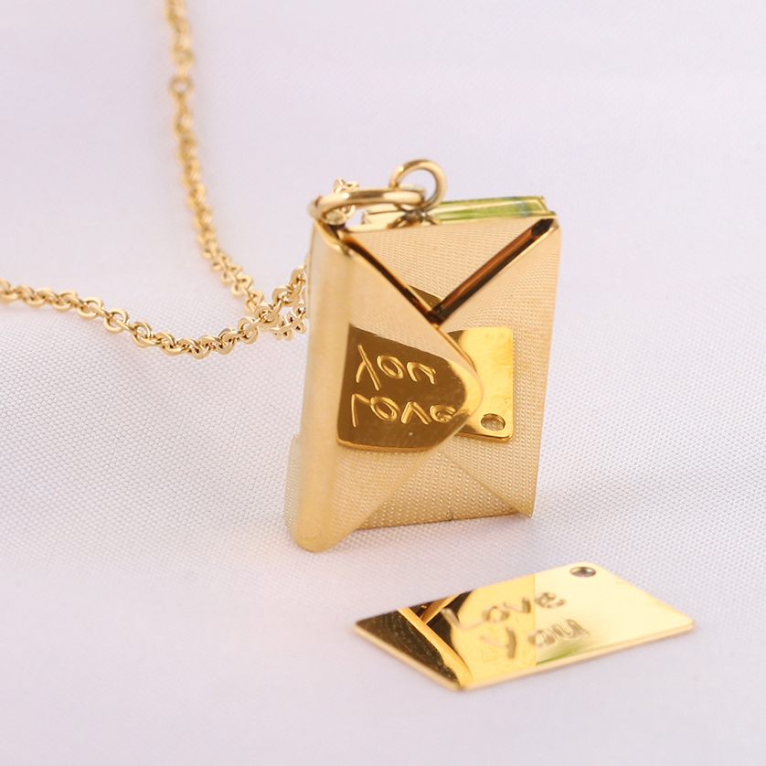 Titanium Stainless Steel Openable Envelope Pendant Necklace Choker Love You Engraved for Lovers Men Women Unisex Couple Rose Gold Wolf Tide Jewelry Gi