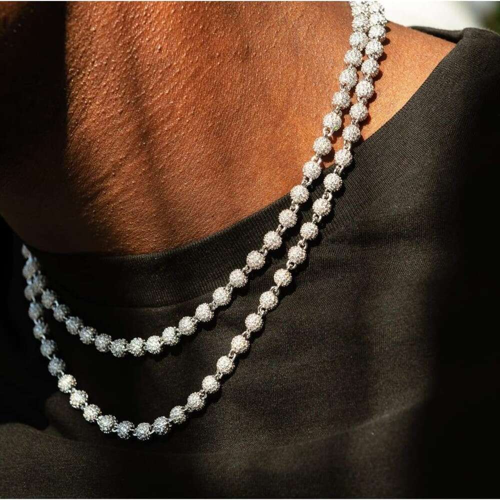 necklace moissanite chain Custom Hip Hop Iced Out Shining 4mm Diamond S925 Silver Ball Beads