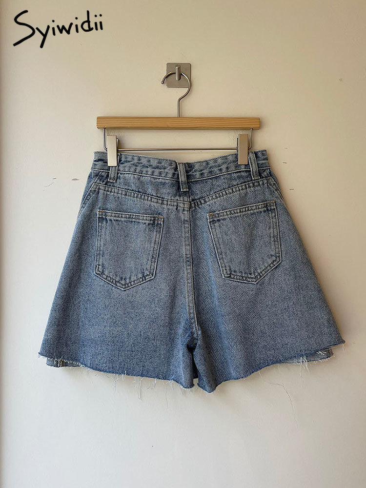 Women's Shorts Syiwidii Jean Shorts Women Summer High Waist Baggy Wide Leg Flare Short Jeans Casual Vintage Korean Style Y2k Denim Shorts 230404