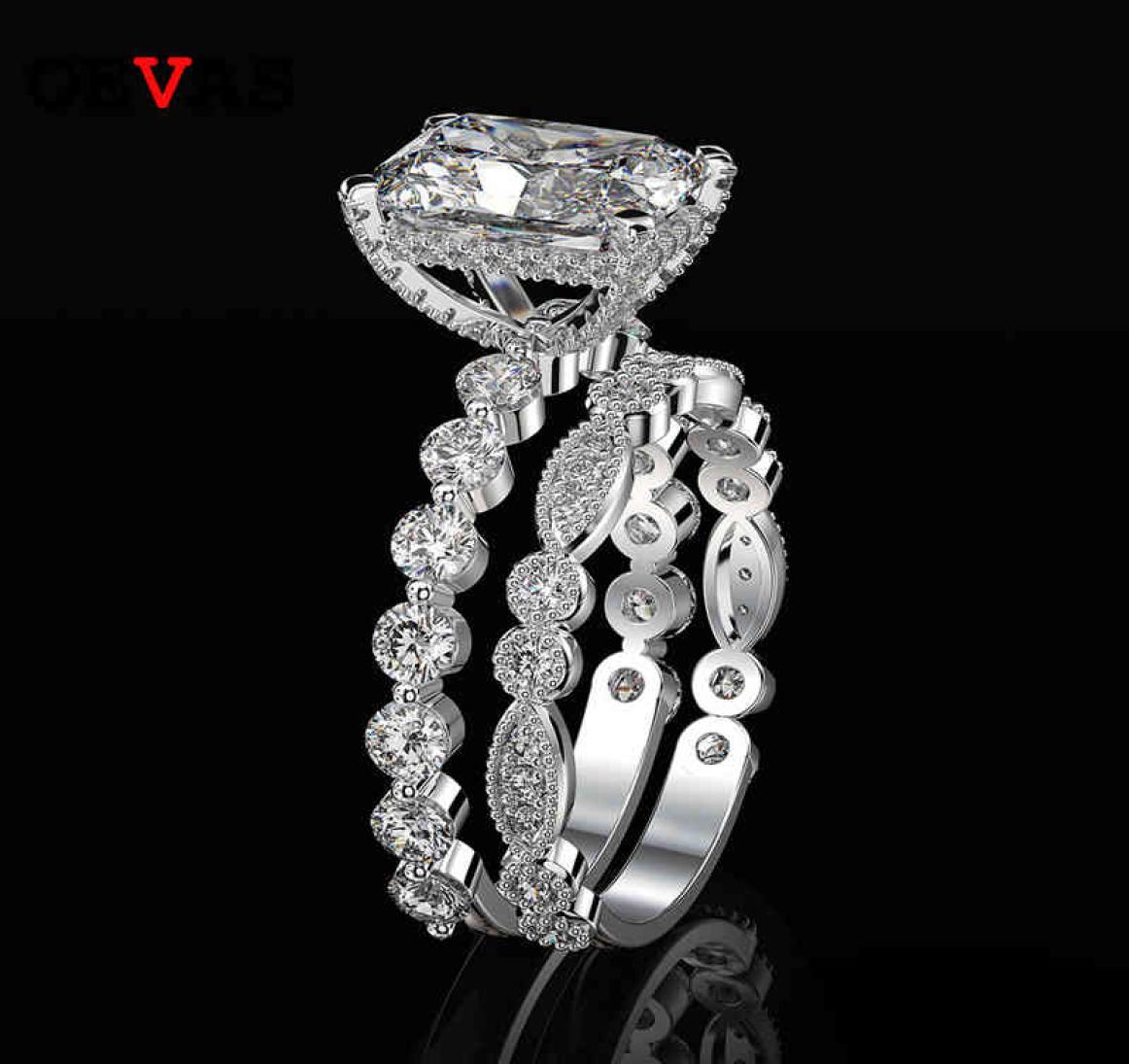 OEVAS 100 925 Sterling Silver Wedding Rings Set For Women Sparking Created Moissanite Gemstone Diamonds Engagement Fine Jewelry