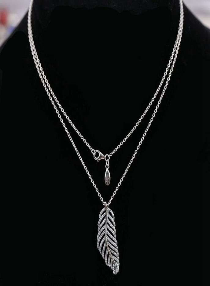 Glitter Feather Necklace 925 Sterling Silver for Jewelry Fashion High Quality Elegant Ladies Necklace with Original Box