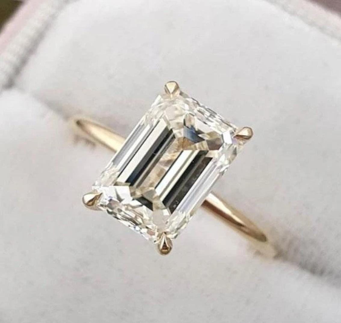 Fashions Women Sterling Silver 925 Jewellery Classic Engagement Ring Emerald Cut Diamond Ring