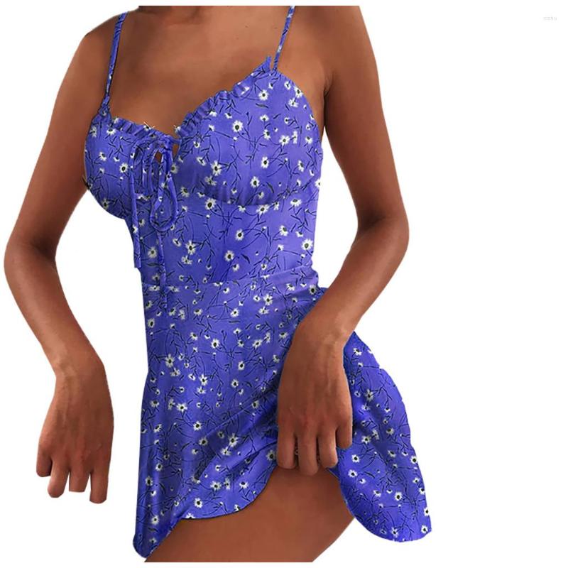 Casual Dresses A-line Spaghetti Strap Vestidos Ladies Floral Print Sundress Sleeveless Zipper Mini Dress Above Knee Sukienka