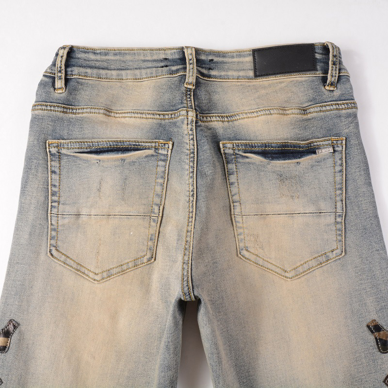 casual men amiryes wahsed straight zipper fly pattern stick skin elastic blue tight jean