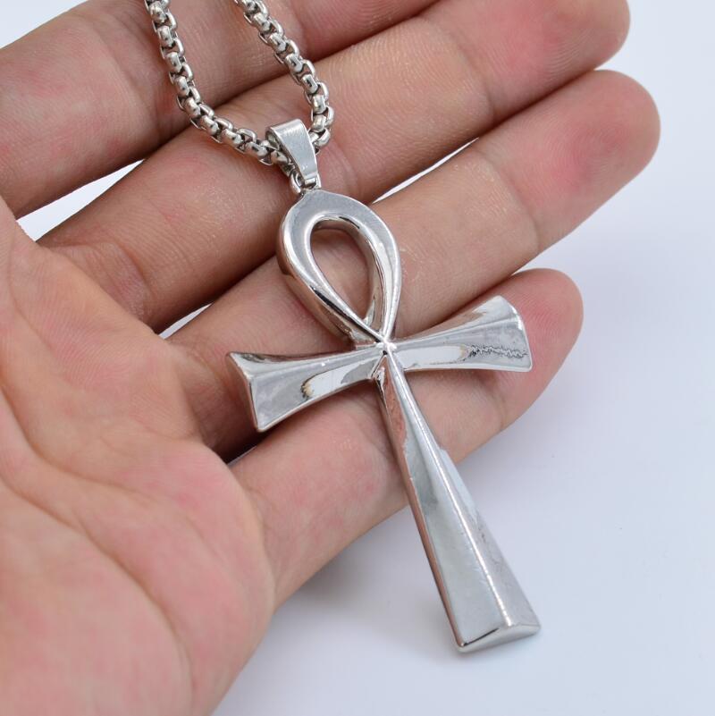 Egyptian Ankh Crucifix Necklaces Pendants with Chain Metal Symbol of Life Cross Necklace Gold Silver Fashion Design Punk Hip Hop Religion Jewelry Gift