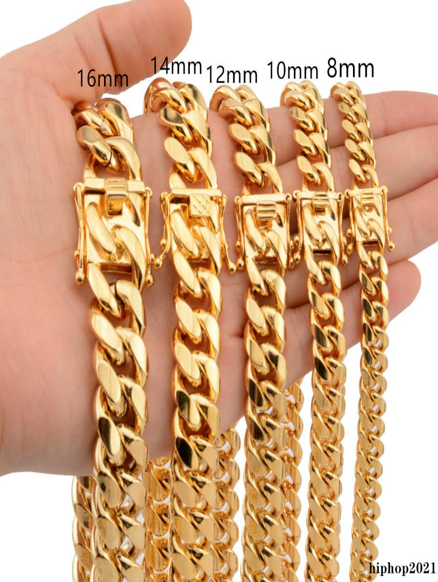 8mm10mm12mm14mm16mm Miami Cuban Link Chains Stainless Steel Mens 14K Gold Chains High Polished Punk Curb Necklaces